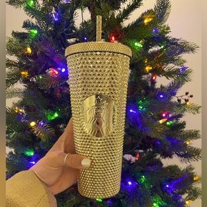 Starbucks Christmas Gold Bling Venti Studded Tumbler 24oz Cold Cup 710ml